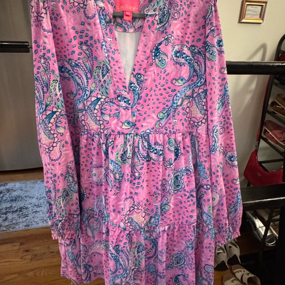 Lilly Pulitzer Pink and Blue Winona Paisley Midi Dress Stretch